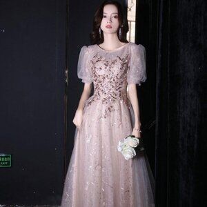A-Line Jewel Champagne Prom/Formal/Evening Dress